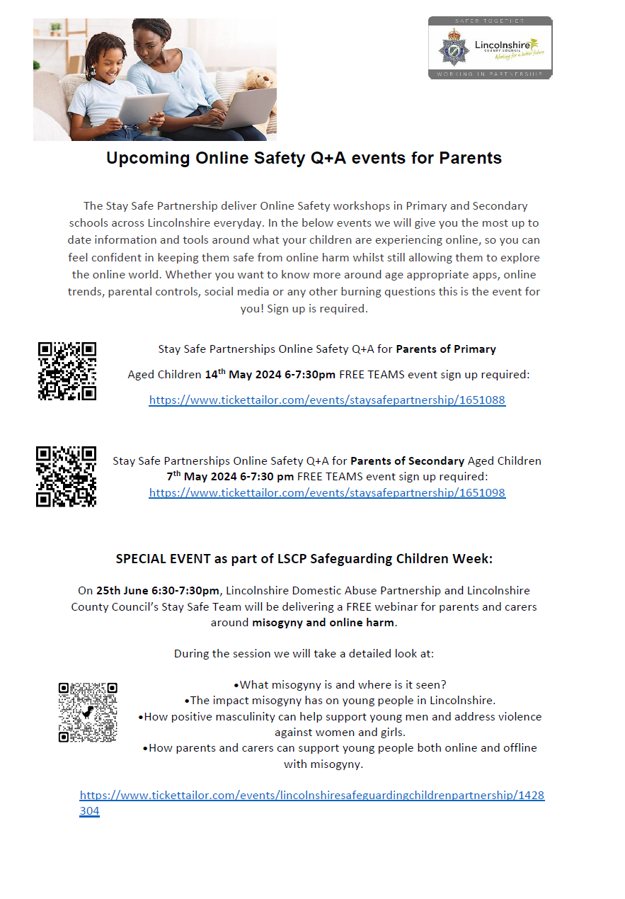 Upcoming Online Safety Q&A events for Parents Information