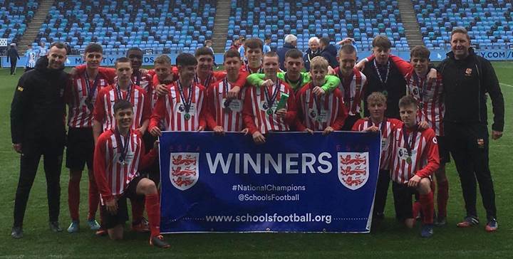 A photo of U16 team crowned champions in the ESFA U16 Elite Schools’ Cup